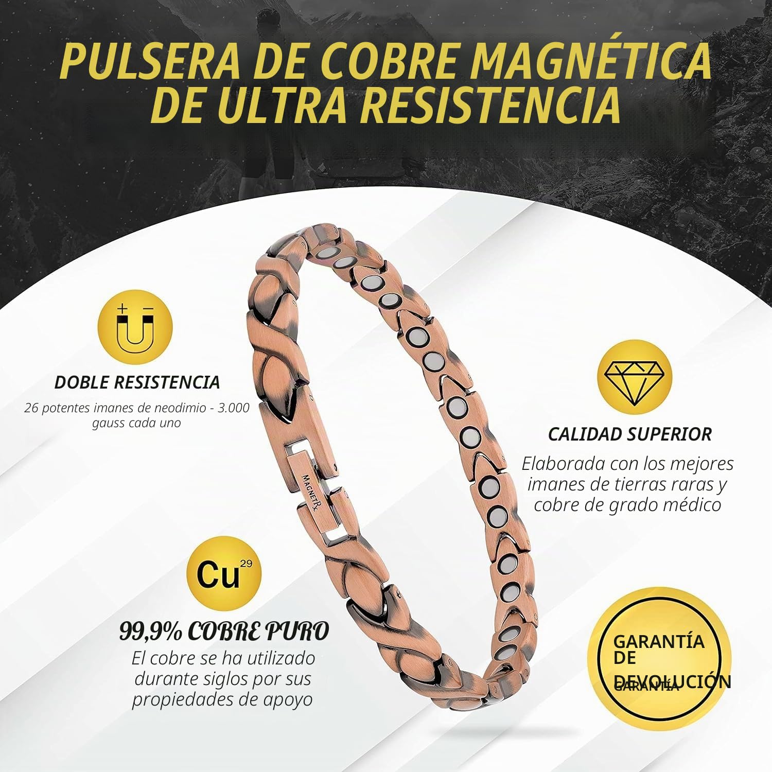 Pulsera de Cobre Puro Mujer MagnetRX – Pulsera Magnética Ajustable Terapéutica con Herramienta de Talla (Estilo XO)