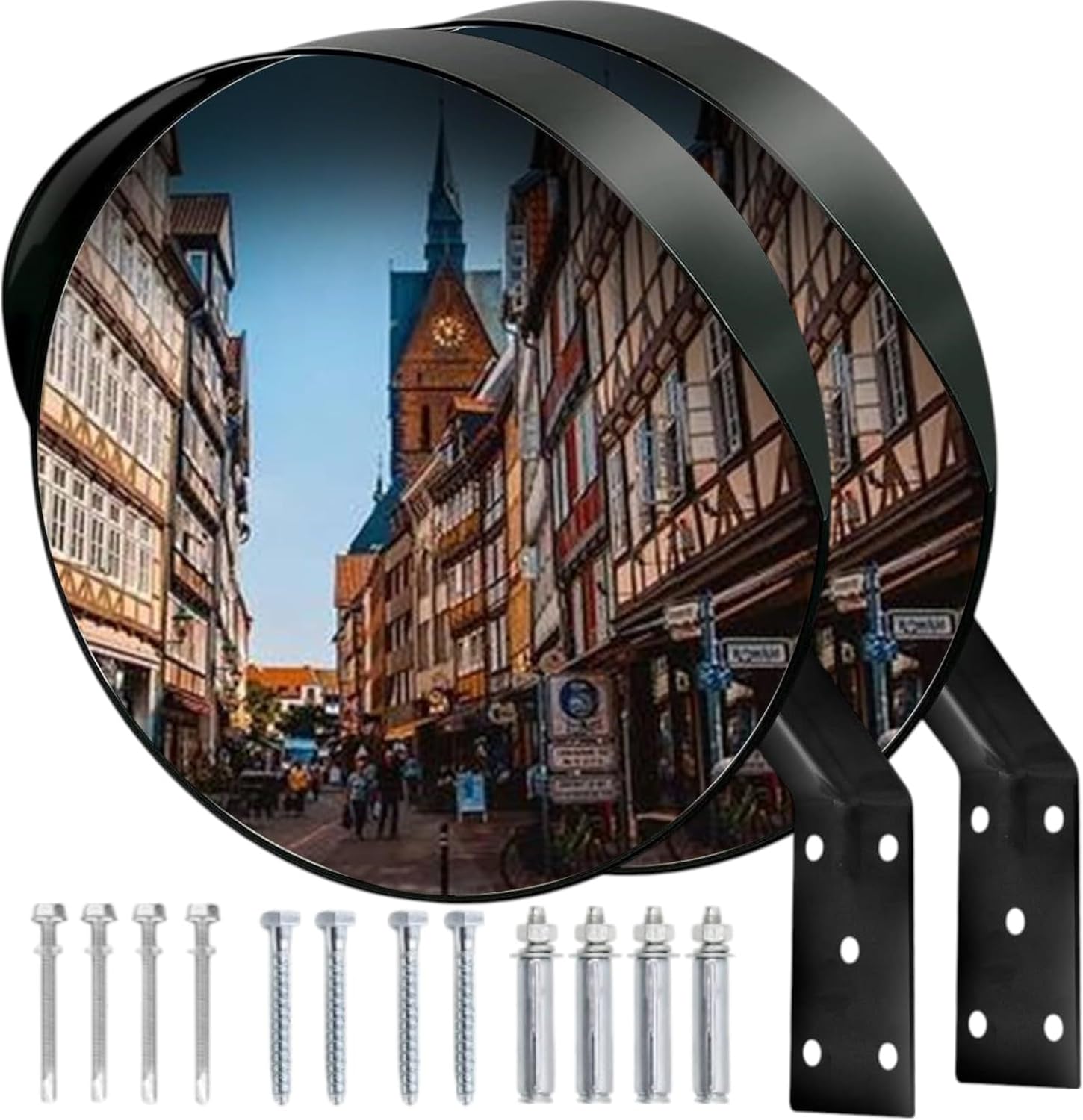 CNQLIS 12 Inch Convex Mirror Outdoor with Adjustable Wall Fixing Bracket,Blindspot Traffic Mirror for Driveway Garage Park Outdoor Wide Angle View Curved Security Blind Spot Mirrors（2Pcs）