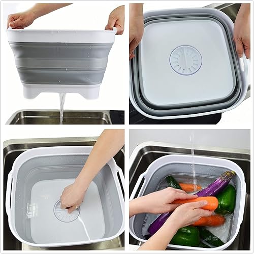 Miniatura 6 de SAMMART Sartén plegable de 2.64 galones con tapón de drenaje, lavabo plegable, tina portátil para lavar platos, bandeja de almacenamiento de cocina