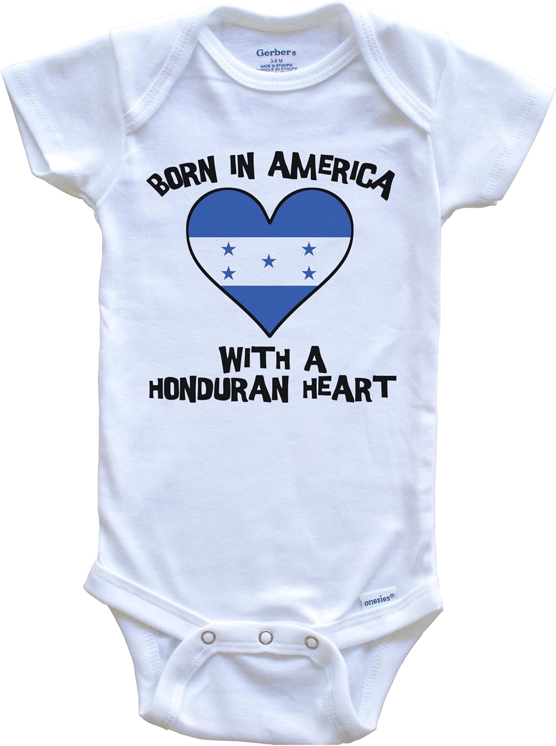 Born in America with A Honduran Heart One Piece Baby Bodysuit Honduras Flag Baby Bodysuit