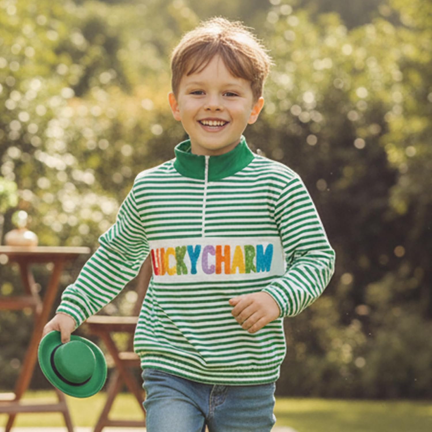 Toddler Baby Boy Girl St Patricks Day Outfit Collared Zipper Embroidery Sweatshirt Shirt Long Sleeve Pullover Tops - Image 2