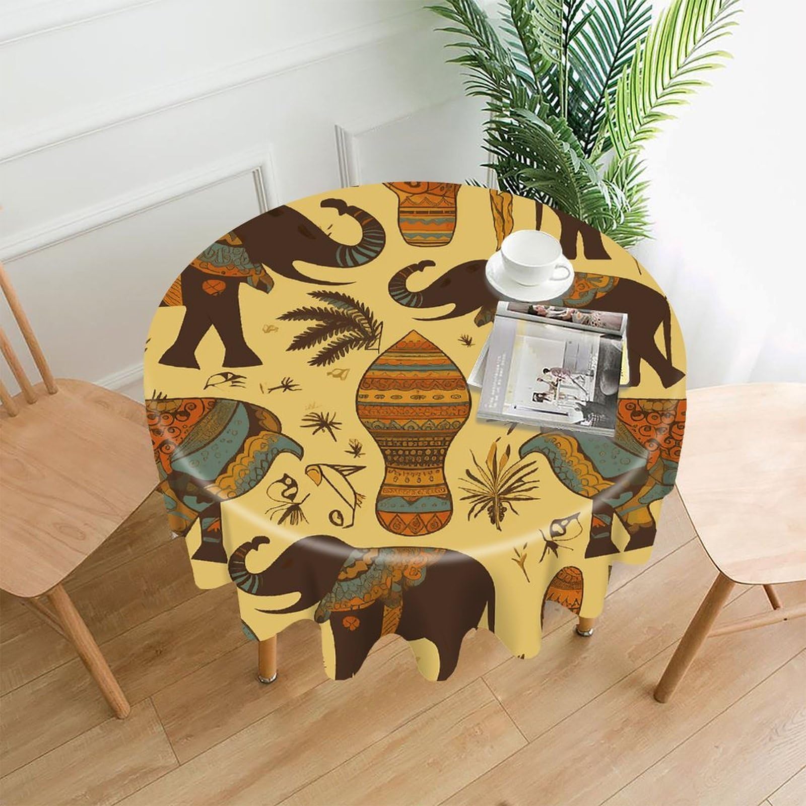 MUSM 60 Inch Africa Elephant Round Tablecloth Wipeable Washable Table Cover for Kitchen and Dining Room Decorative Table Cloth for Party Holiday Picnic Outdoor