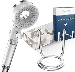 Premium Duschkopf mit Schlauch | bis zu 60% wassersparende Handbrause | 3 Strahl Modi | SPA, Regendusche, Booster | Optimaler Wasserdruck, Smart-Stop Taste spart Wasser & Energie (Weiss)