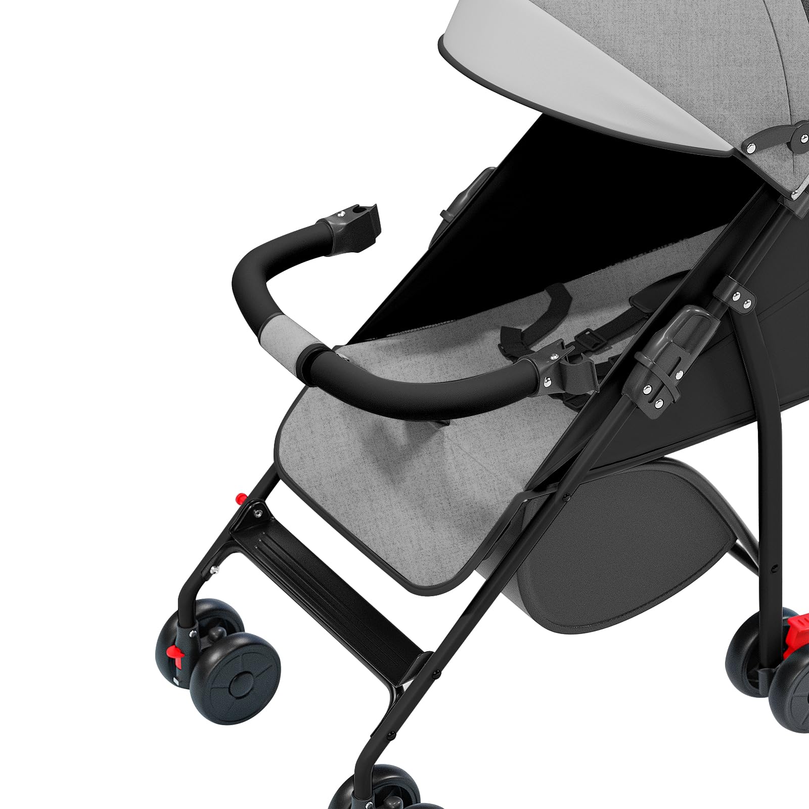 Poussette 4 Roues jusqu'à 25 kg Grande Capote Pliage Compact Dossier Inclinable Guidon Réglable Grandes Roues Tout-A-gris