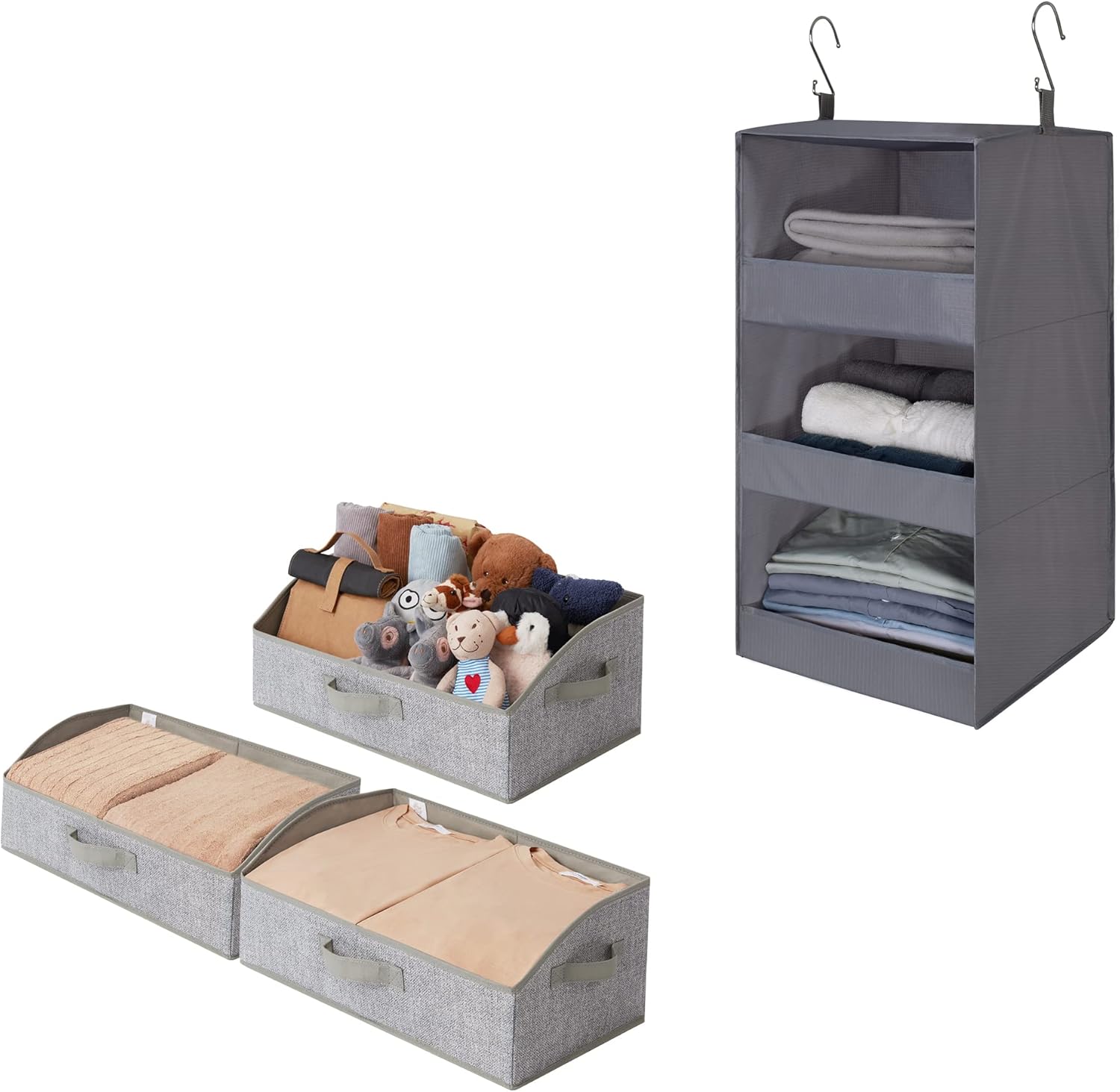 GRANNY SAYS Bundle of 3-Pack Trapezoid Storage Bins & 1-Pack Ash Gray Hanging Organizer