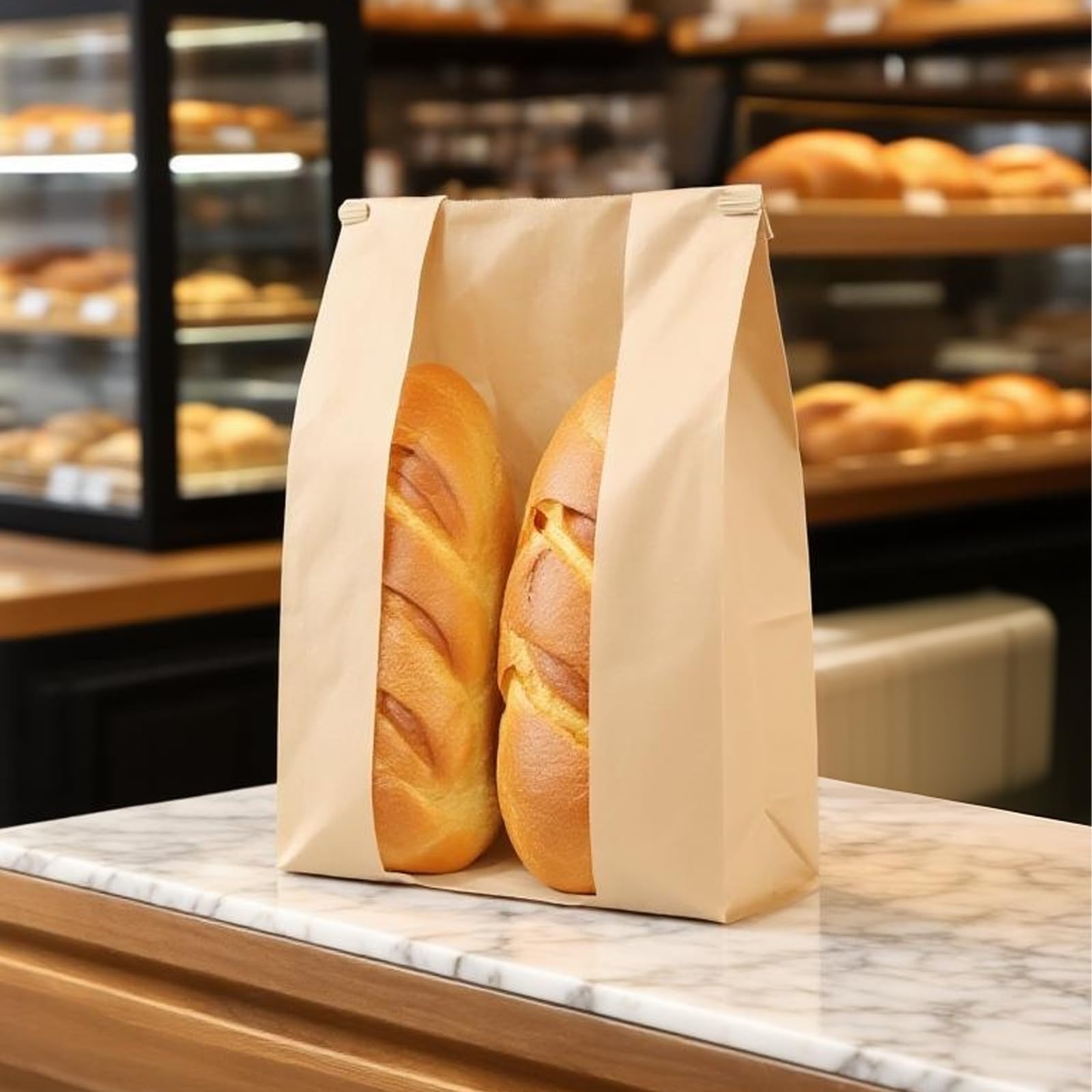 KEILEOHO 100 pezzi 35 x 21 x 9 cm marrone grandi sacchetti per pane con finestra, sacchetti di carta marrone per pane fatto in casa, caramelle, pagnotta, biscotti e regali
