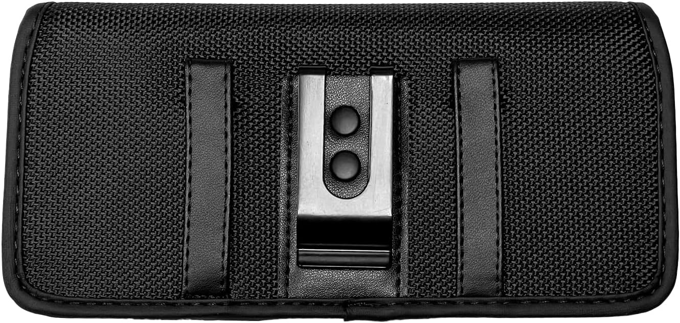 Nylon Cellphone Holster for iPhone SE (2020/2022), 11 Pro, XS/X, 8/7/6S/6, Alcatel Insight, LG Aristo 2, Galaxy S10e - Horizontal Case Canvas Waist Carrying Pouch with Belt Clip/Loops, Black - Image 7