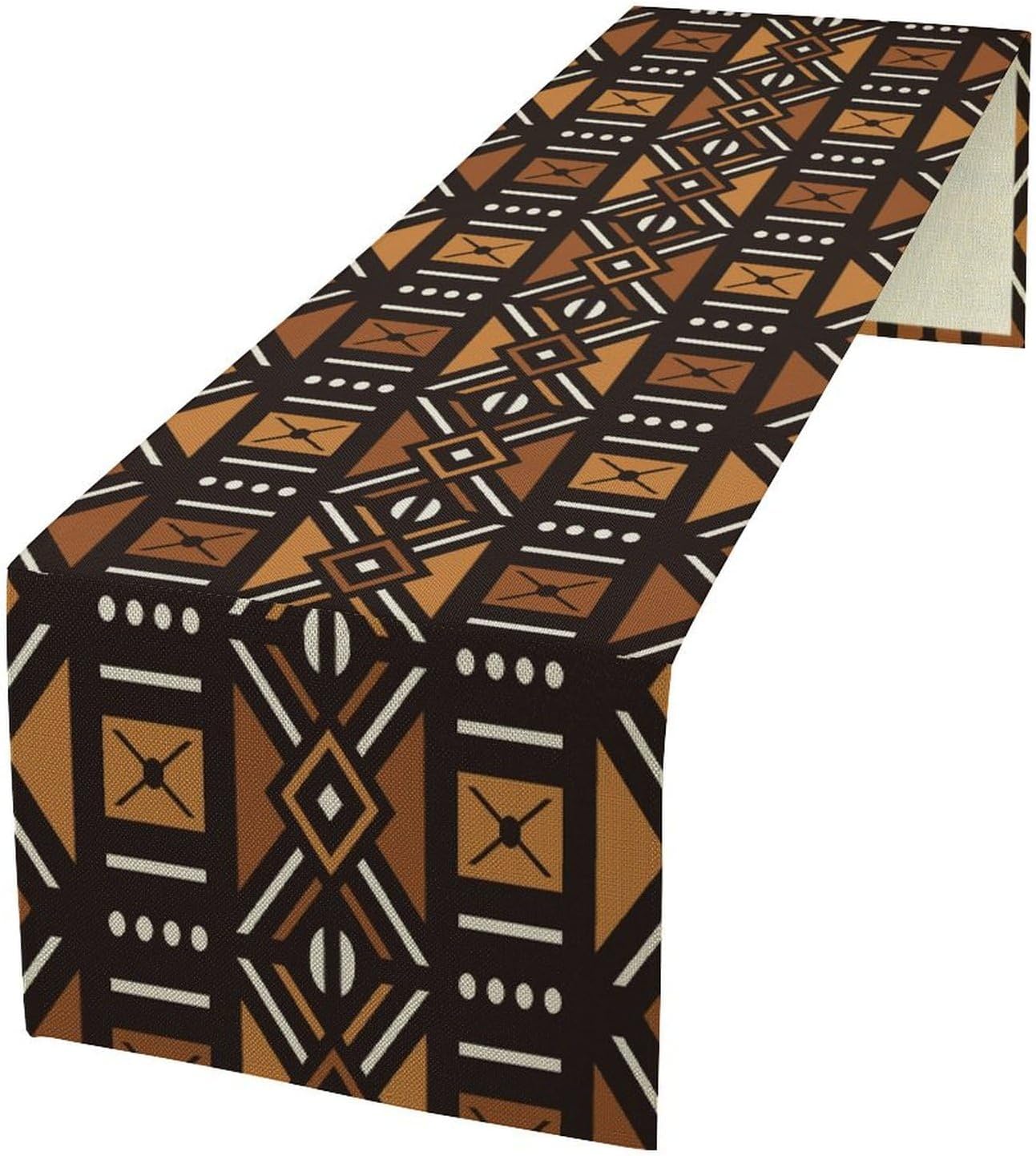 Vintage African Geometric Tribal Table Runner Colorful Abstract Africa Traditional Mud Pattern Seasonal Summer Holiday Dinner Runner for Farmhouse Dinner Table Party Decor 13x120in