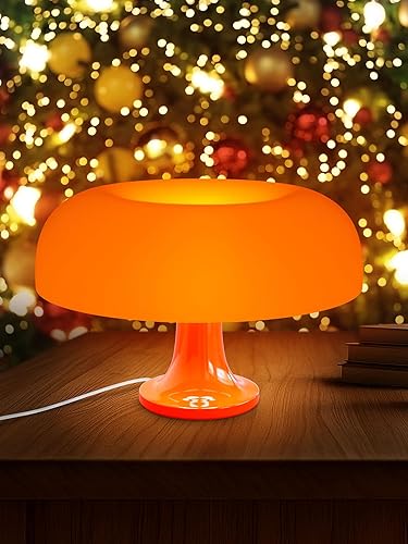 Lámpara de hongo naranja para dormitorio, lámparas estéticas de hongos vintage con 3 colores de iluminación y 10 brillos - Lámpara retro alimentada