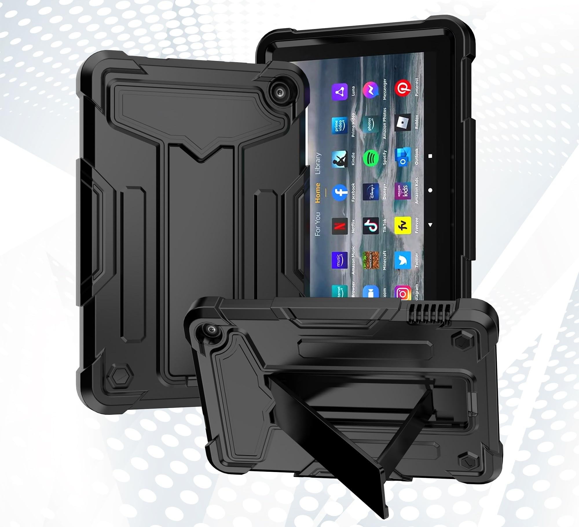 Coque Kindle Fire HD 8 Plus 2024 robuste antichoc hybride noire à support - 6