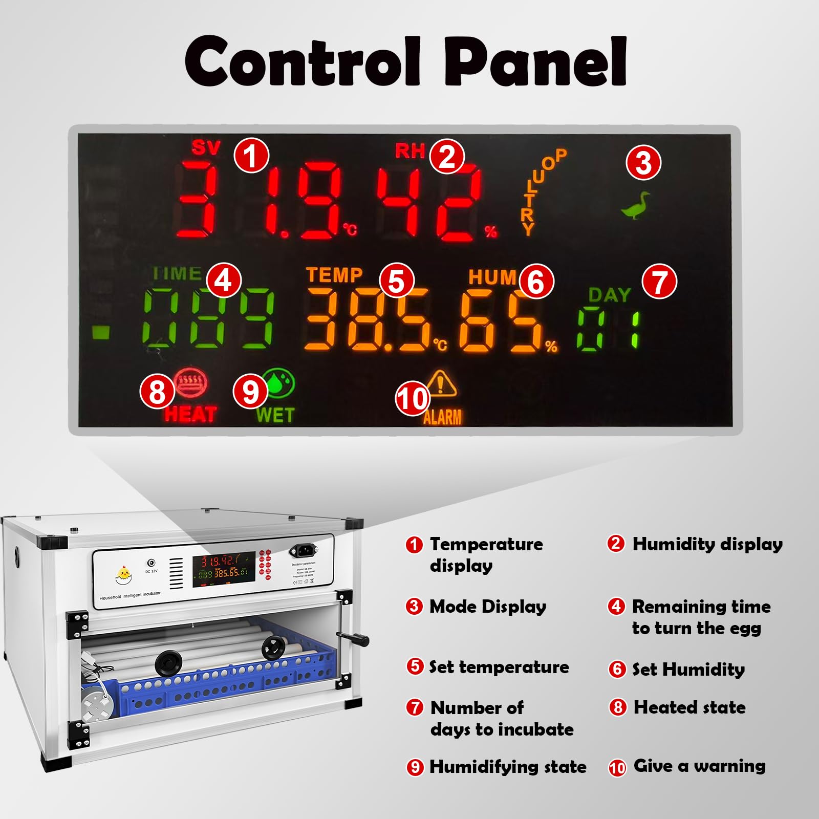 Incubatrice automatica per 68 uova, per cova uova, con rotazione automatica delle uova e controllo dell'umidità della temperatura, incubatrice da cova per pollo, quaglia, uccello, anatra, oca