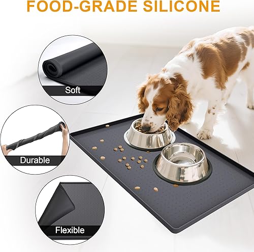 Miniatura 4 de Mofason Tapete impermeable para comida para mascotas, tapete para perros de 24 x 16 pulgadas, grande  0.5 pulgadas, borde elevado, mantel individual