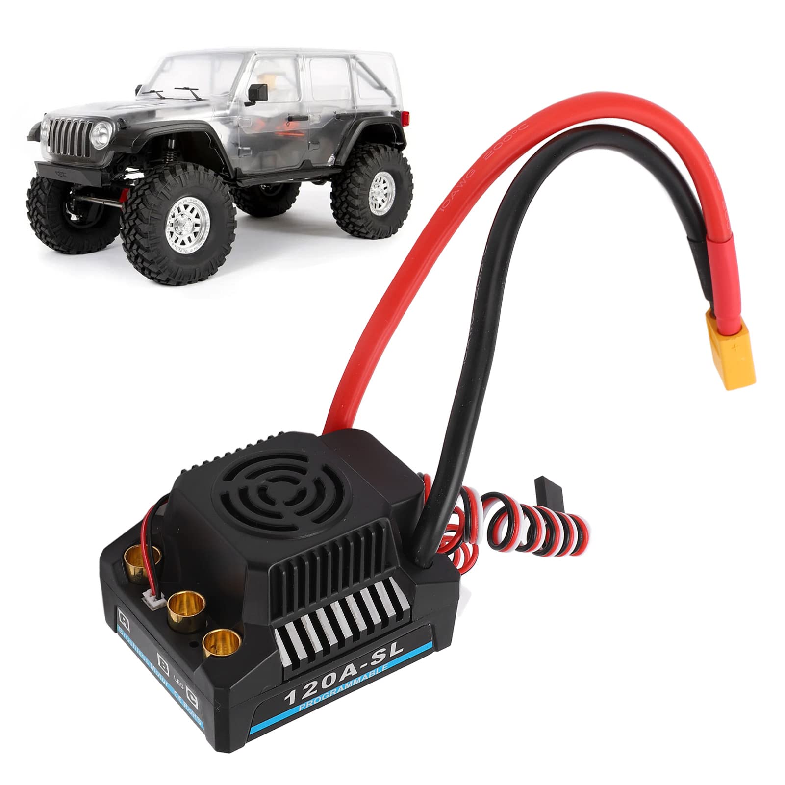 Bezszczotkowy ESC do samochodu 1/8 RC z 5,8 V / 5 A BEC, 120 A ciągły szczyt 600 A, wtyczka XT60, kompatybilny z kieszonkową kartą programowania, kontroler prędkości RC