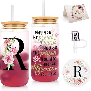 Initial Glass Cups With Lids And Straws