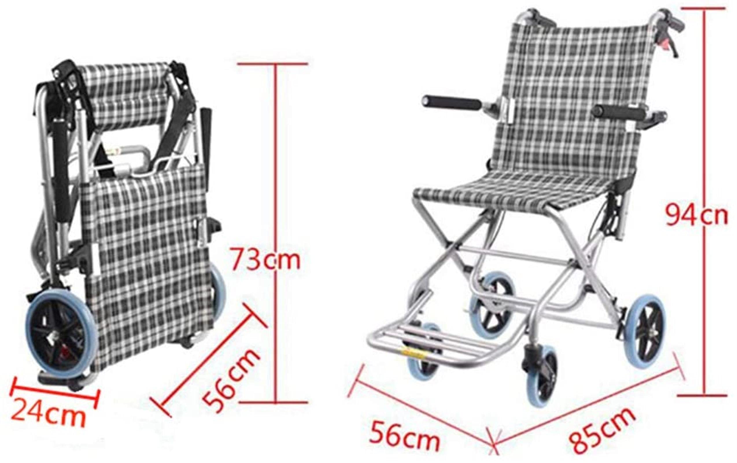 Silla de Ruedas de Transporte Ultraligera, cómoda Silla de Ruedas Plegable portátil para Viajes con Freno de Mano, Estructura de aleación de Aluminio, Adecuada para Personas Mayores