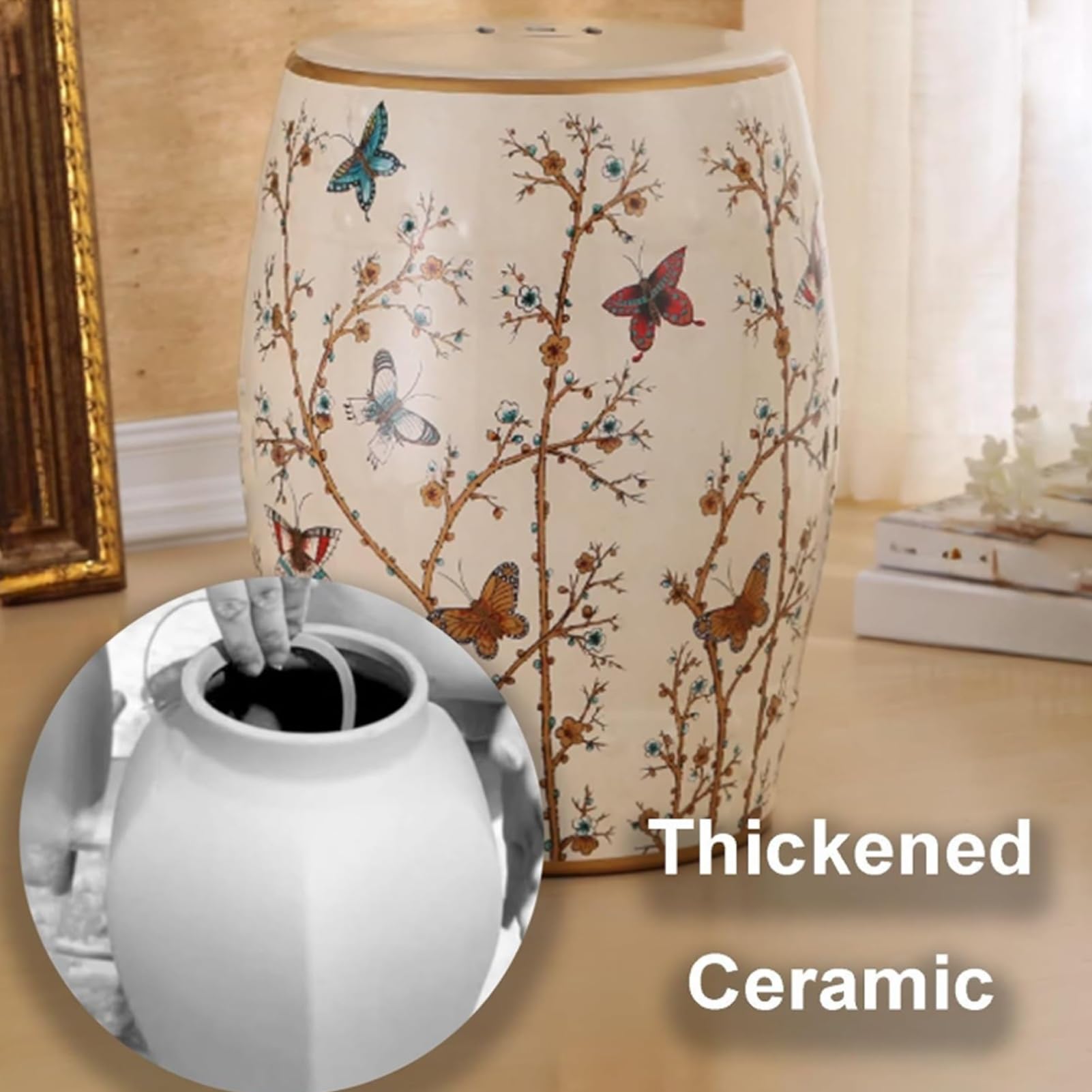 Sgabello in Ceramica, Ceramica Cinese Sgabello, Sgabelli da Esterno for Sedersi, Decorazioni da Giardino, Sgabello da Giardino for Patio, Cortile(Beige)