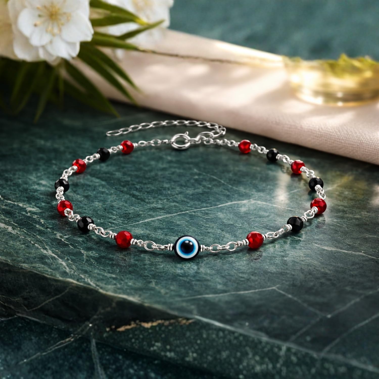 Sterling Silver Anklet for Women | 925 Payal | Adjustable Ankle Bracelet | Handmade Looping Beads Anklet | Modern Ankle Jewelry | Silver Bracelet for Men | Wristband | Wristlet | Hand Band