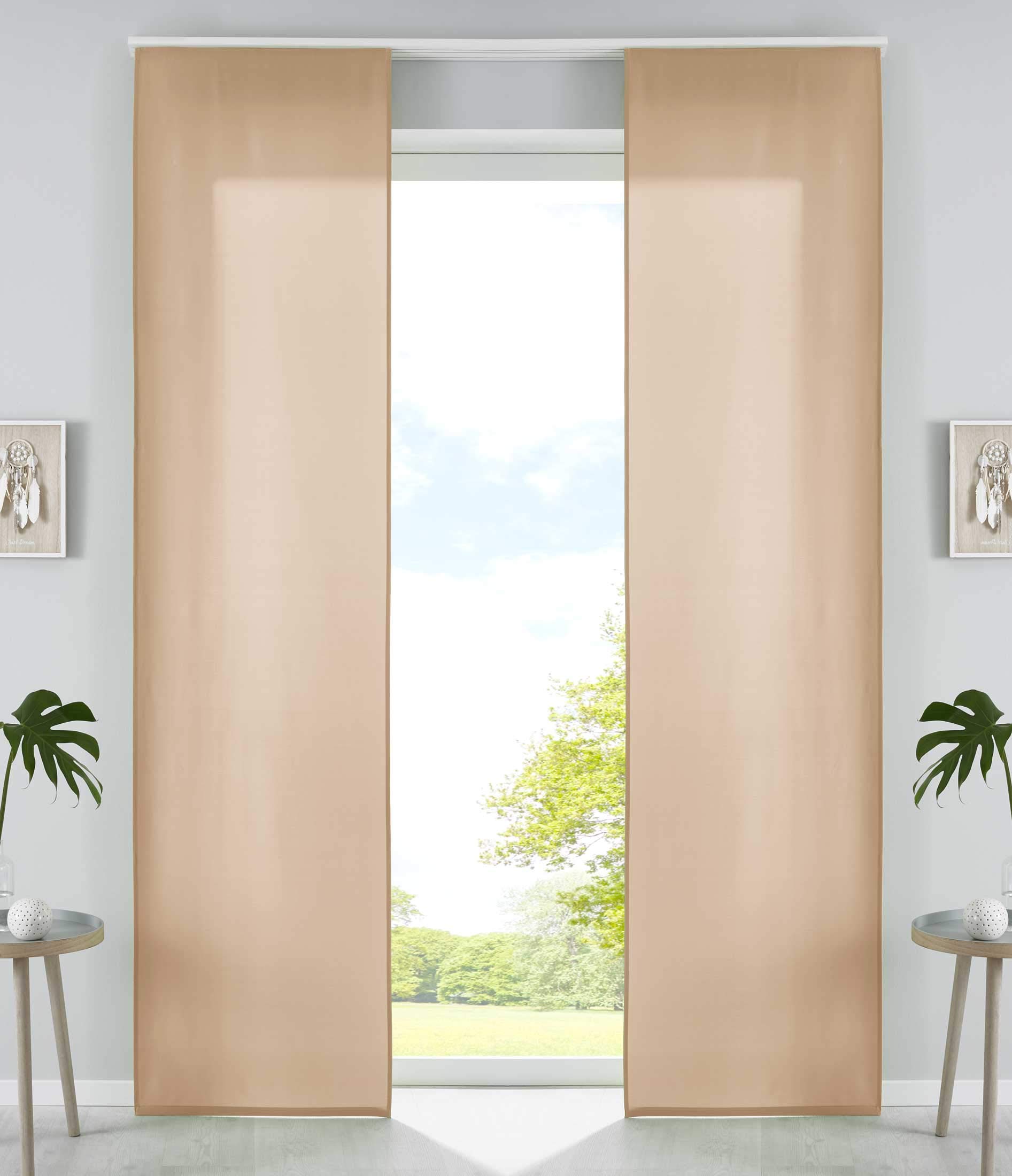 Gardinenbox 85600N2 Set of 2 Sliding Curtains Panel Curtains Microfibre Curtain Sliding H x W 245 x 60 cm Sand Matt Panel Carrier Weight Bars