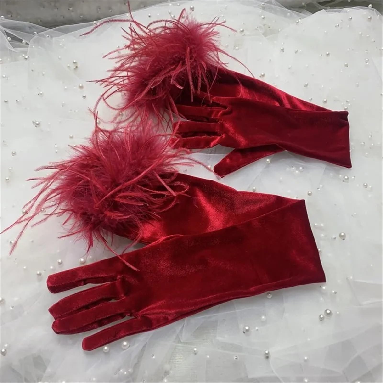 Guanto in piuma Elegante protezione solare vintage in velluto | Guida con protezione solare vintage, guanto in velluto primaverile estivo