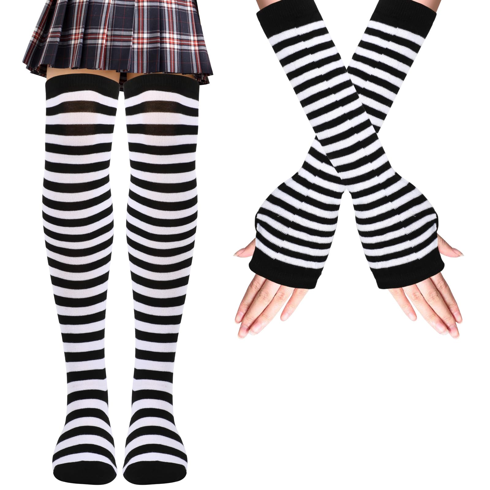 Thigh High Socks Fingerless Gloves Set, Long Socks for Women Girls Arm Leg Warmer