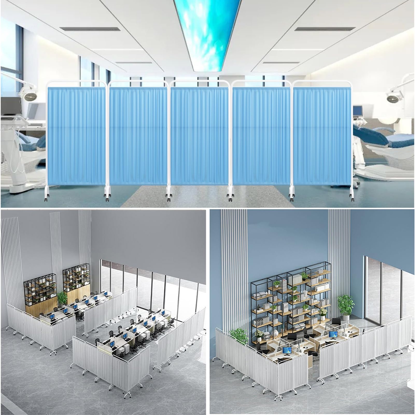 Schermo divisorio Pieghevole per la Privacy in Ambito Medico, divisorio Verticale per Porte, Ideale per stanze di pazienti, saloni di Bellezza e ambulatori. La Struttura Pieghevole in Ferro