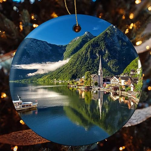 Miniatura 4 de Adornos para árbol de Navidad 2023, Hallstatt Austria, lago de montaña, recuerdo de cerámica, decoración del árbol de Navidad, bola colgante de