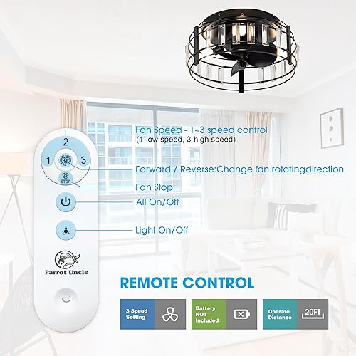 Miniatura 5 de Parrot Uncle Ventiladores de techo con luces de montaje empotrado, pequeño ventilador de techo de perfil bajo con control remoto, ventilador de