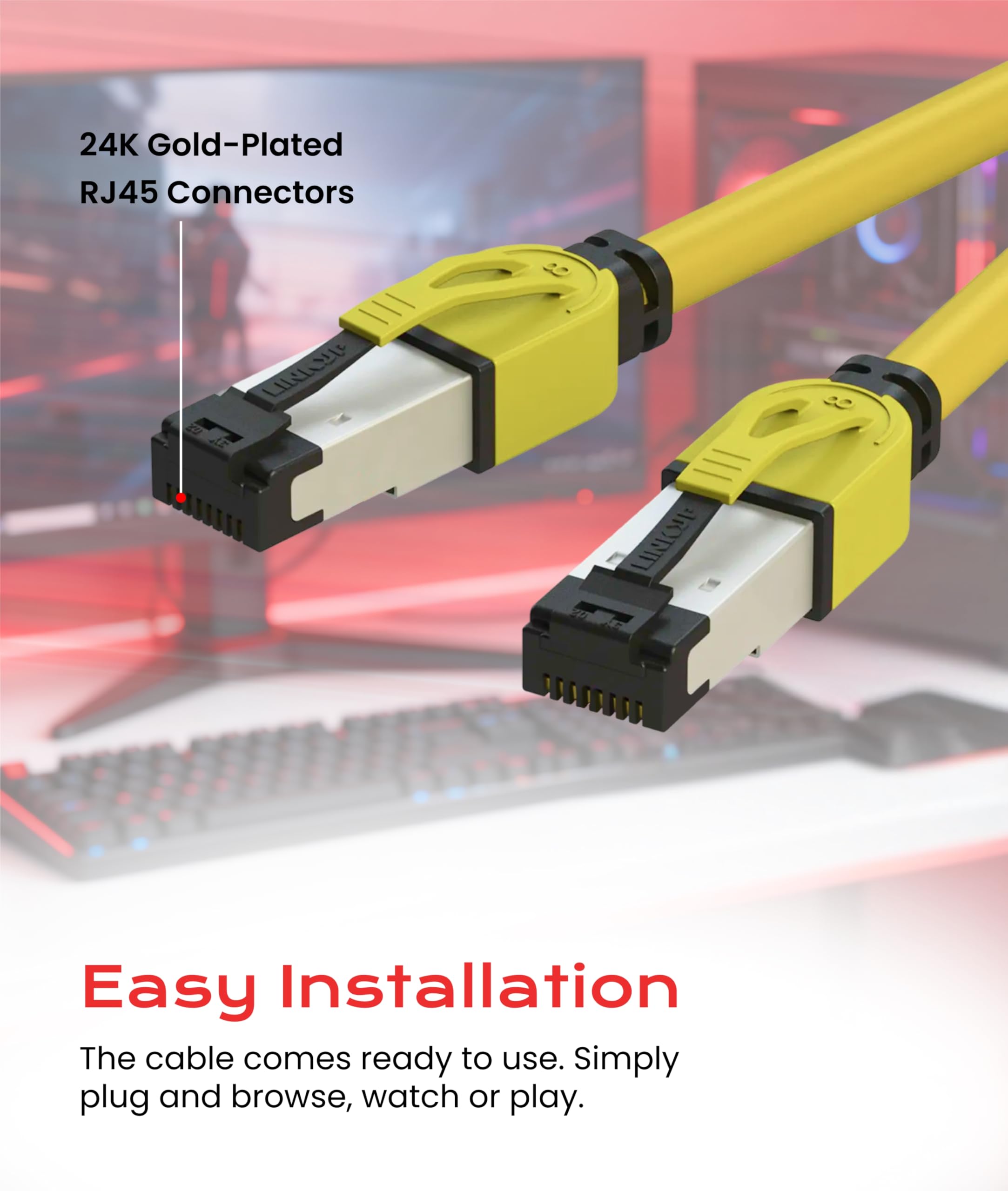 LINKUP - [Certificato 40Gbps] Cavo Patch Ethernet Cat8 con Doppia Schermatura┃2000MHz (2GHz) Cat8.1┃Cavi LAN a Prova di Futuro Compatibili con Cat7A Cat7 Cat6A Reti 25G 10G 1G┃Giallo┃35ft (10.6 metri)