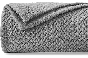 NEWCOSPLAY Super Soft Polyester Blanket Grey Premium Silky Flannel Fleece Leaves Pattern