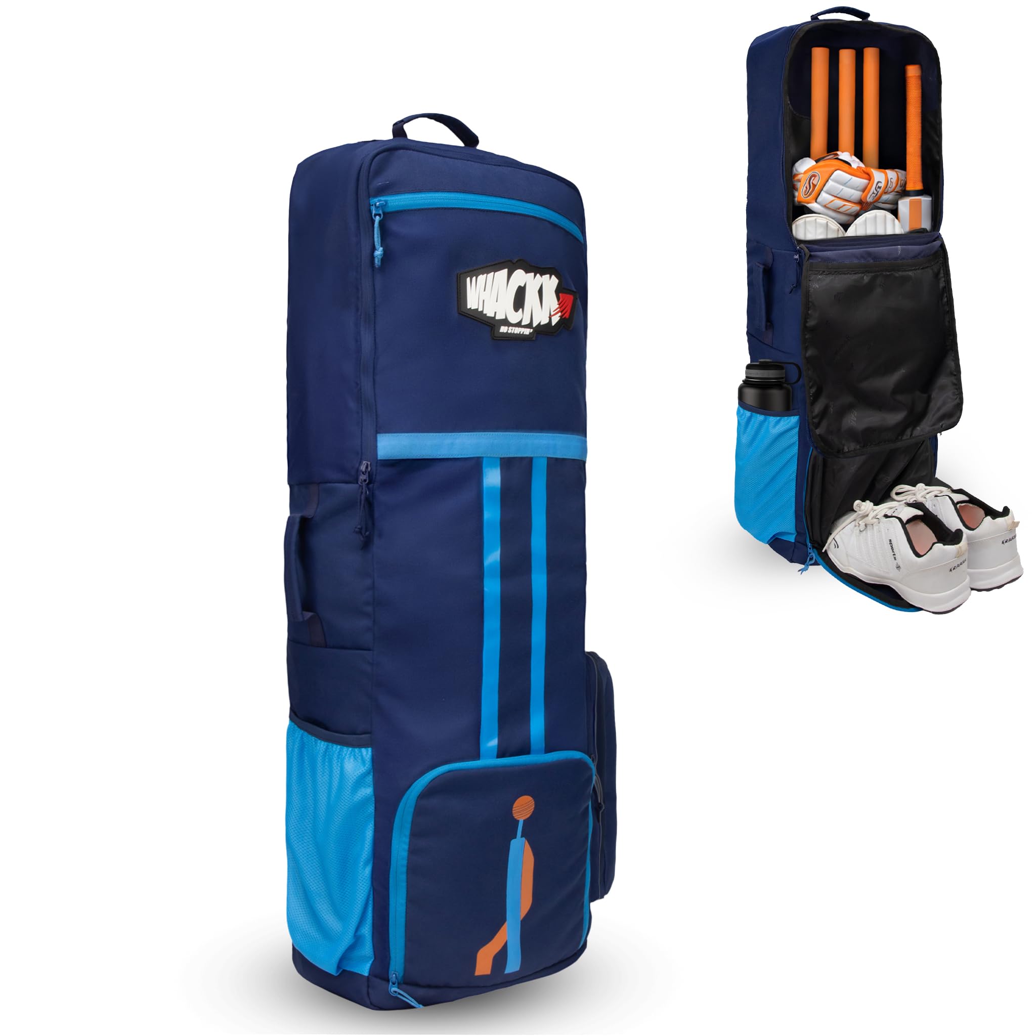 Whackk Don Navy Blue 45L Unisex Cricket Kit Bag|Adult Size|2 Bat|Shoe/Helmet Pocket|Main Compartment 18" Leg Pad|2 Bottle Holder|Easy Access Pocket|Player Edition Senior-image-21