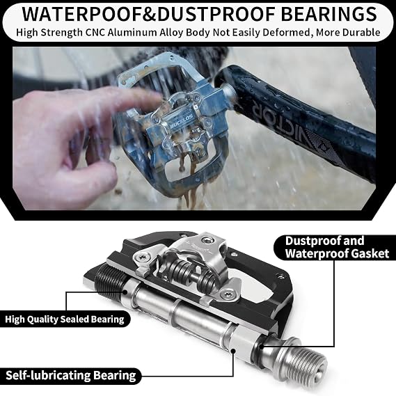 Aluminum MTB Dual Sided Bike Pedals - Cleat Compatible | Dual sided clip-in & flat design, sealed cartridge bearings, durable aluminum construction, fits road & mountain bikes