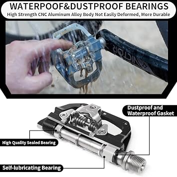 Aluminum MTB Dual Sided Bike Pedals - Cleat Compatible | Dual sided clip-in & flat design, sealed cartridge bearings, durable aluminum construction, fits road & mountain bikes