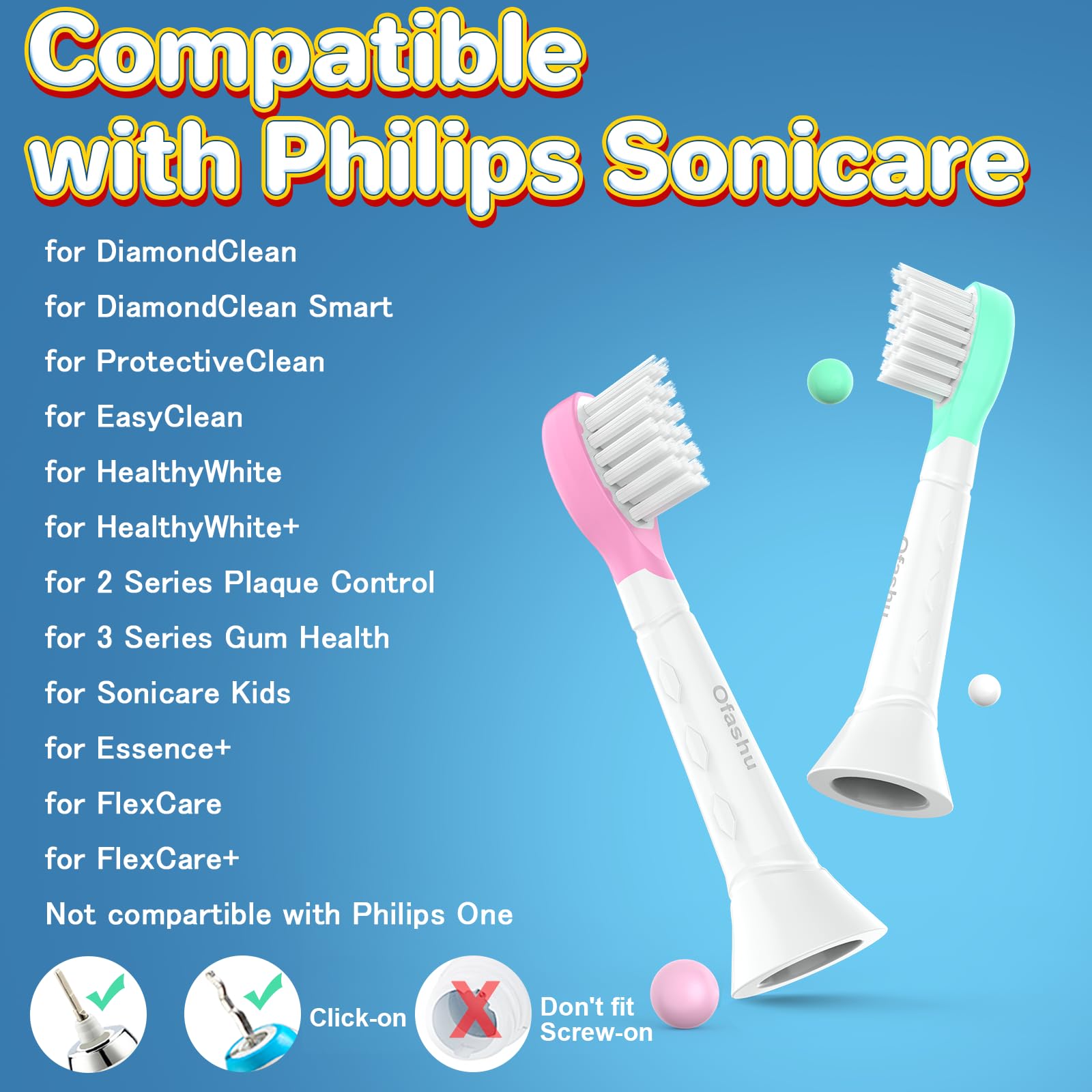 Kids zapasowe szczoteczki kompatybilne z Philips Sonicare mini szczoteczki do zębów dla dzieci, od 3-5 lat, różowe/zielone, 4 sztuki