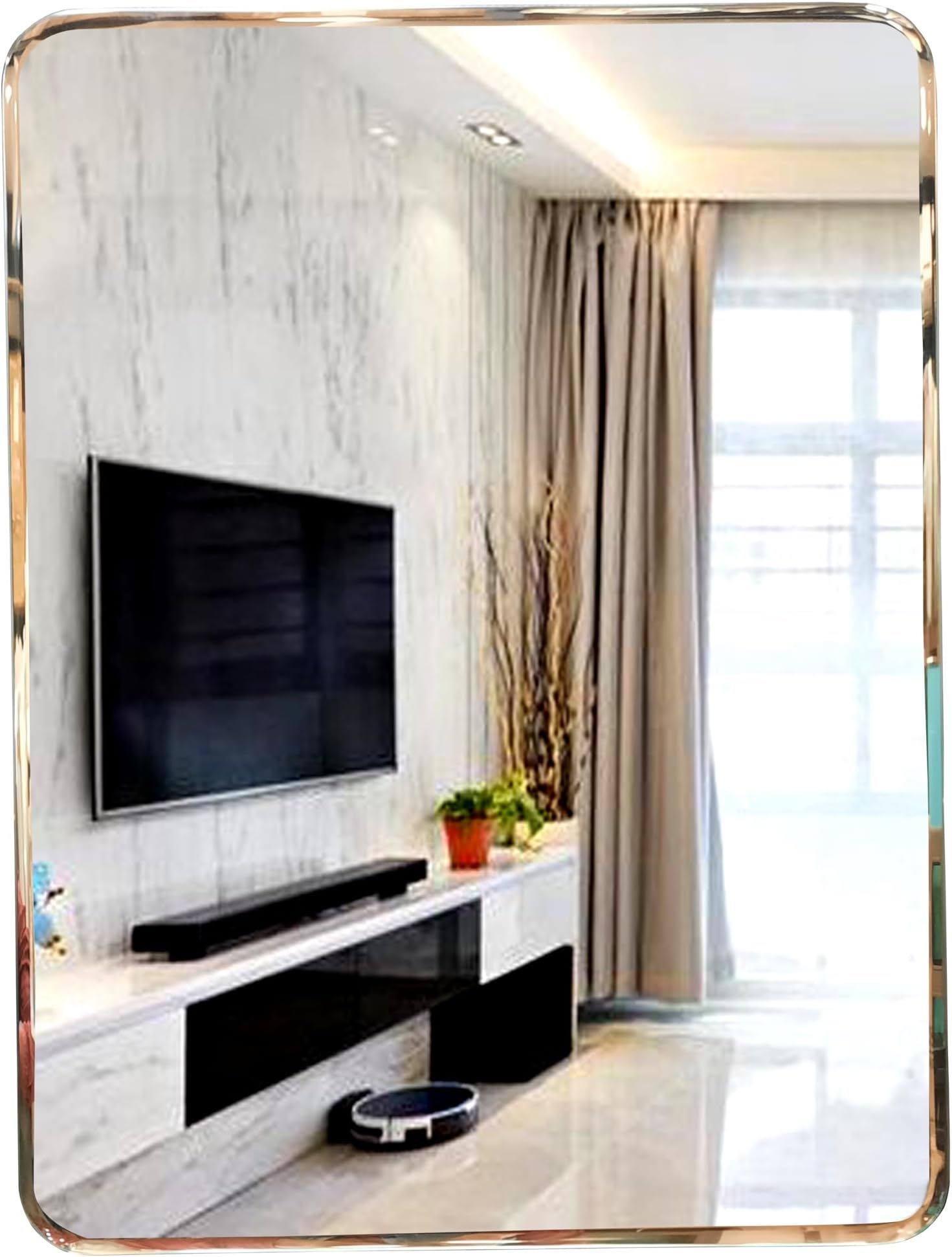 Frameless Decorative Retangle Wall Mirror | (Size 12 X 18) Corner Round Bevelled Mirror | Bathroom Mirror | Bedroom, Living Room and Vanity Mirror. SCC1218