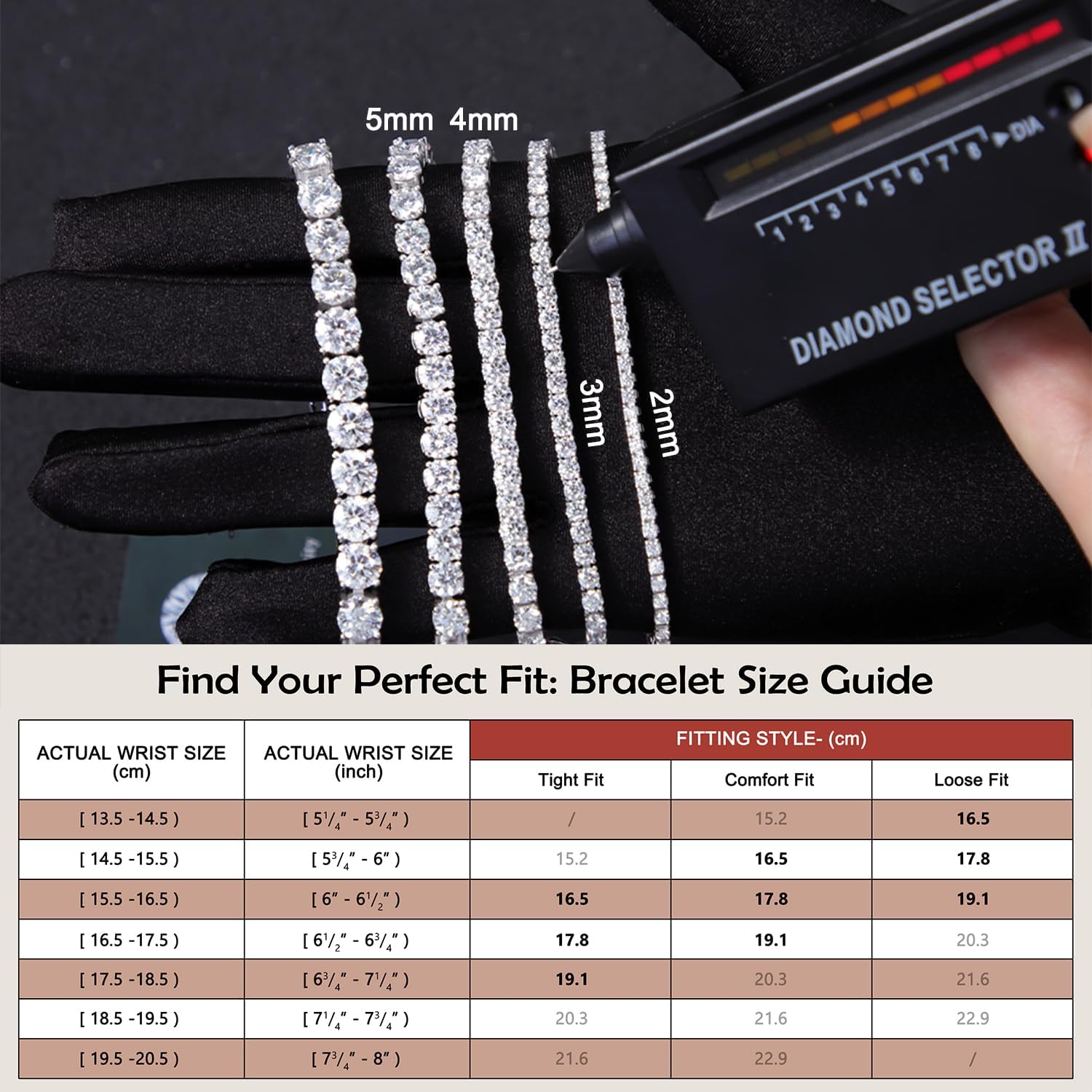 Moissanite Tennis Bracelet for Women - 18K White Gold Plated Silver - 2mm 3mm 4mm 5mm D Color VVS1 Moissanite - Double Safety Clasp,Hypoallergenic Men's Bracelets - Image 6