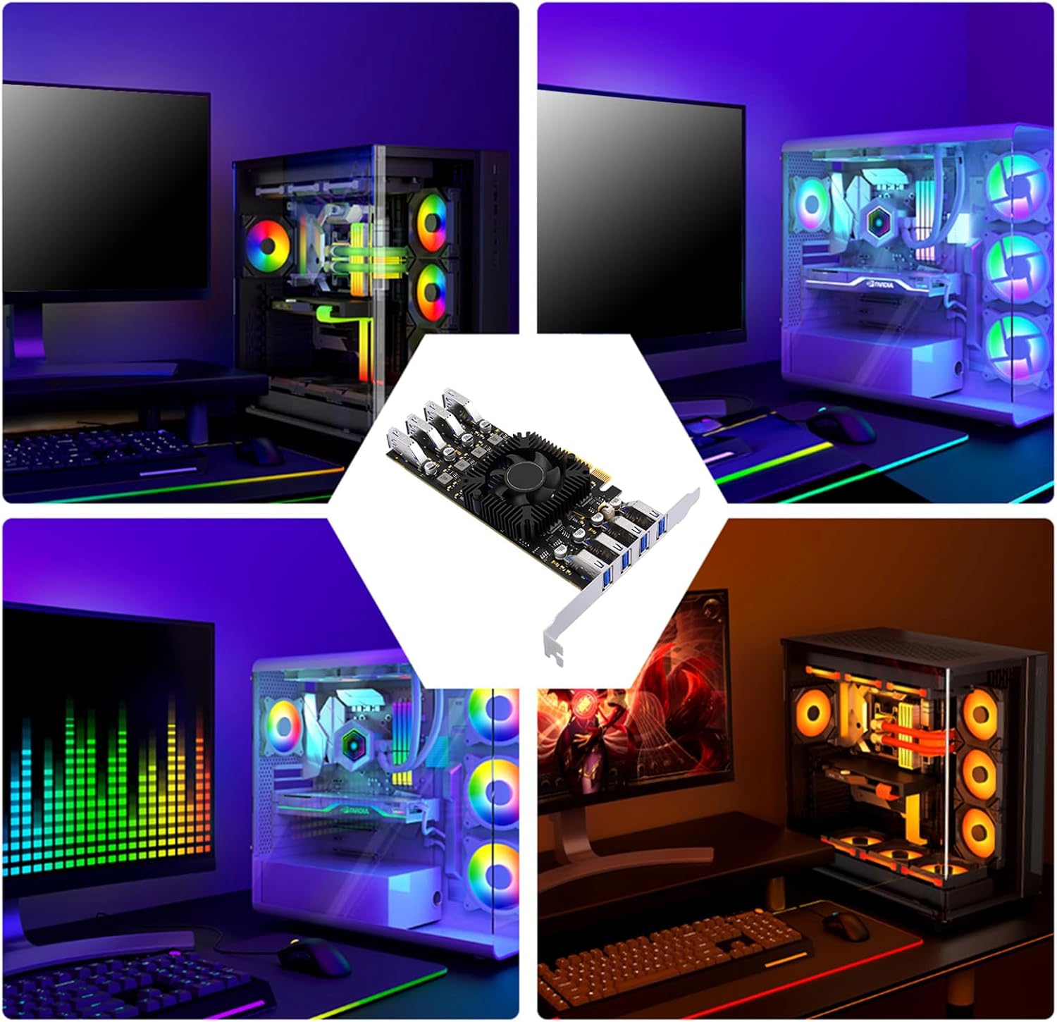 Expand PC 8Port USB3.2 PCIe Expansion Card PCIExpress Expansion Card Fast Data Transfer Up to 5Gbps Fast Speed