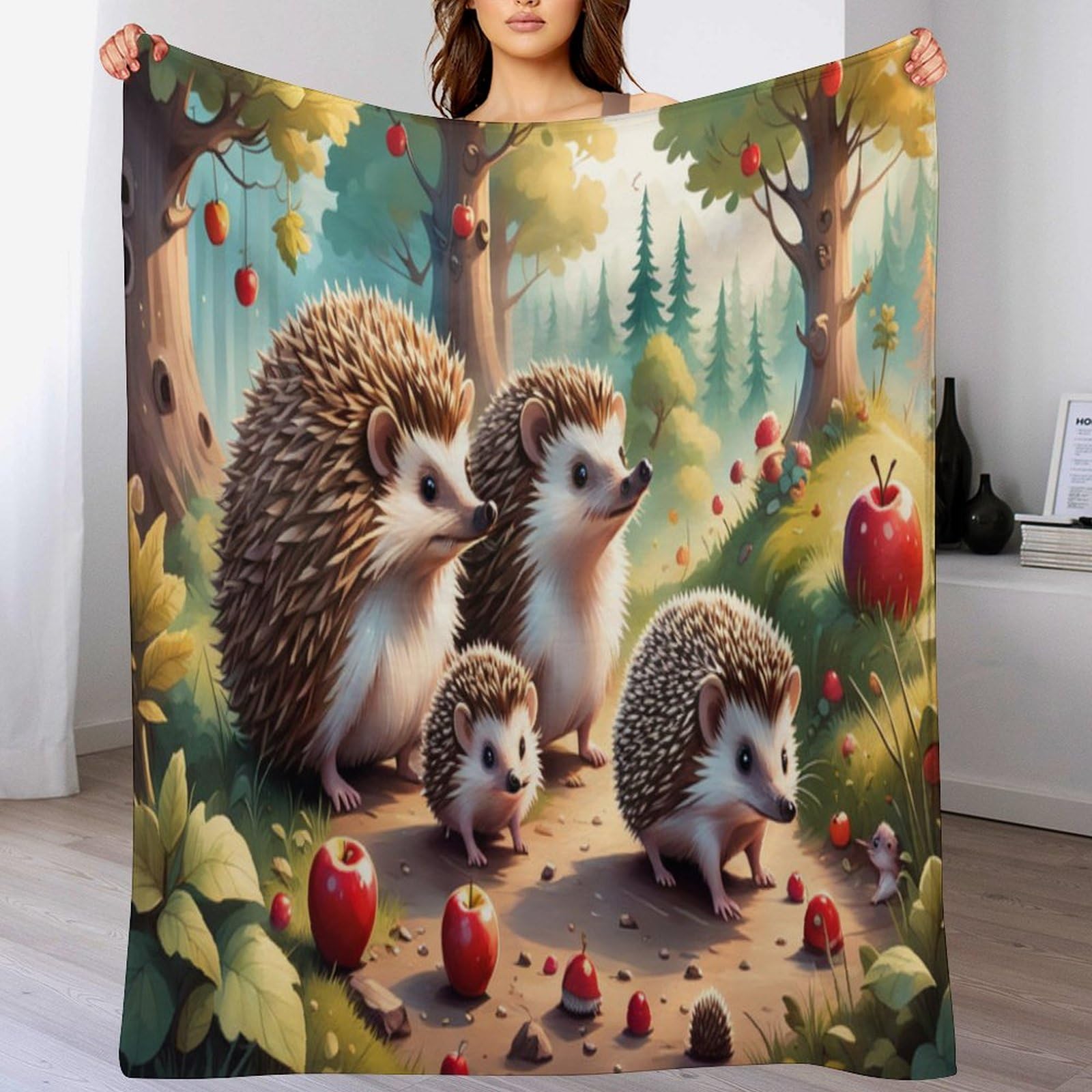 Couverture hérisson mignon en flannel douce pour lit et canapé 140x180cm