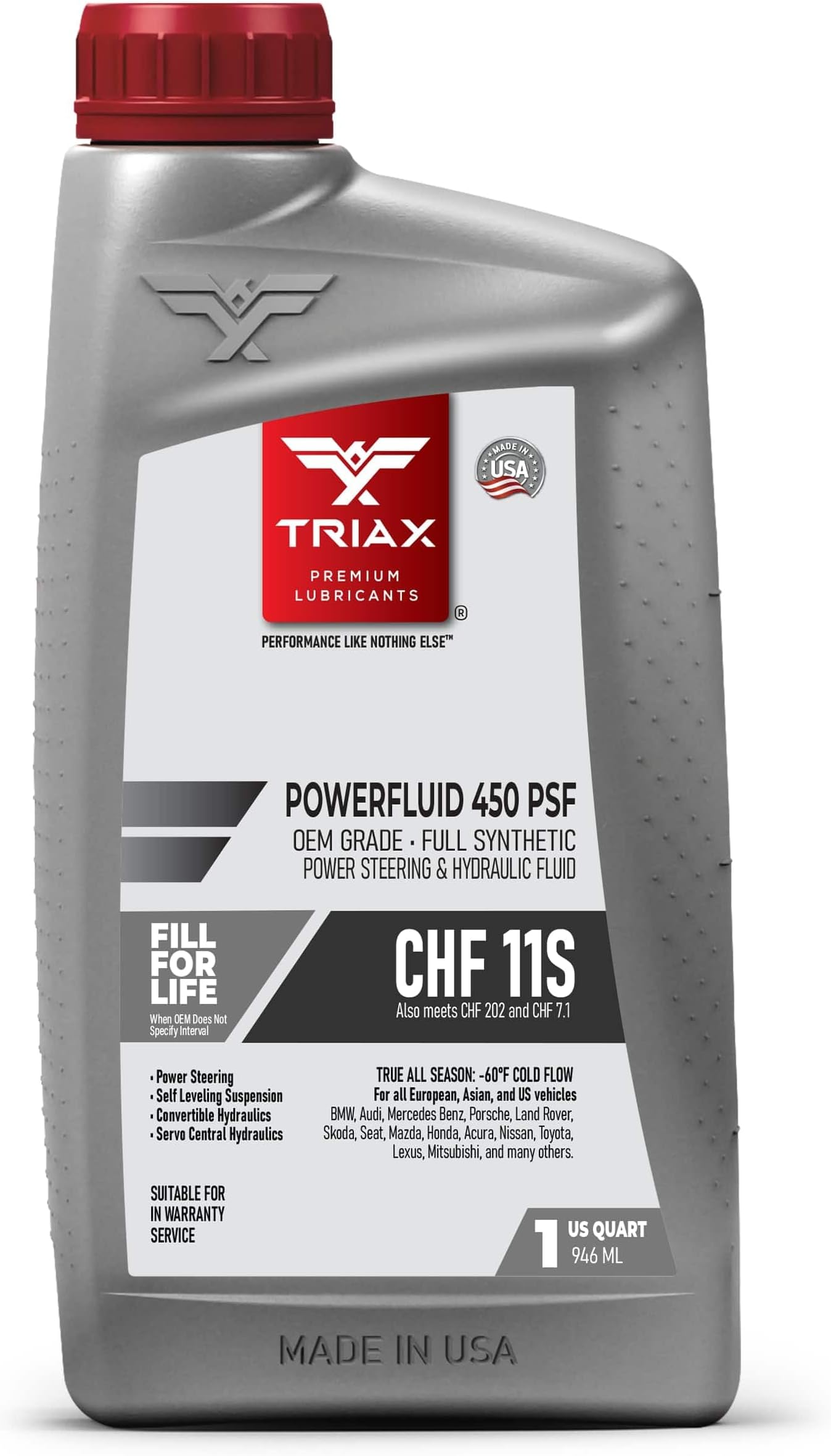 PowerFluid 450 - Power Steering Fluid (Green) - Full Synthetic - Meets CHF 11S, CHF 202, CHF 7.1 for: Power Steering - Active Suspension - Central Locking - Traction Control (1 Quart/0.946 l)