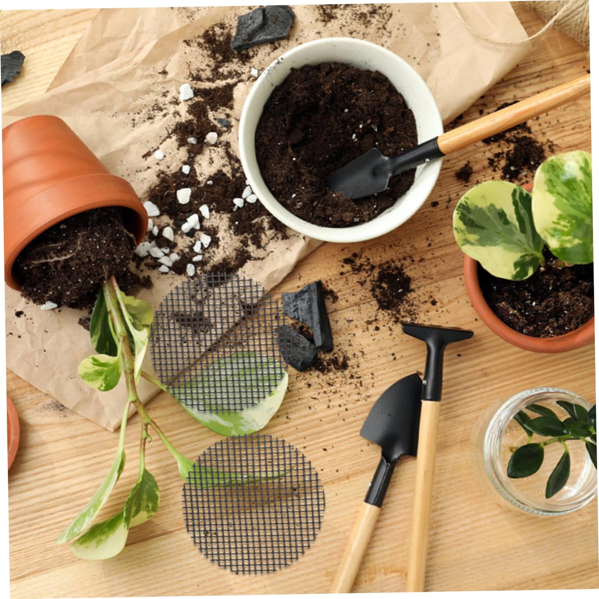 Levemolo Bonsai Pot Mats 20pcs Flower Pot Hole Mesh Mats Flowerpot Pads Base Pad for Ceramic Basin Plant Pot Cushions