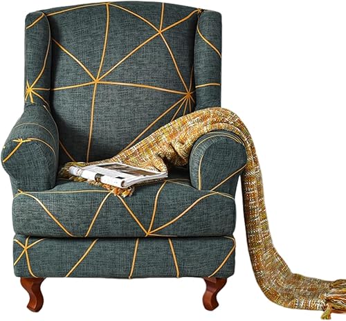 GOSTADY Funda para silla Wingback, 2 piezas, fundas de silla de alta elasticidad, fundas para sillón, estampado de plantas, lavables, fundas de
