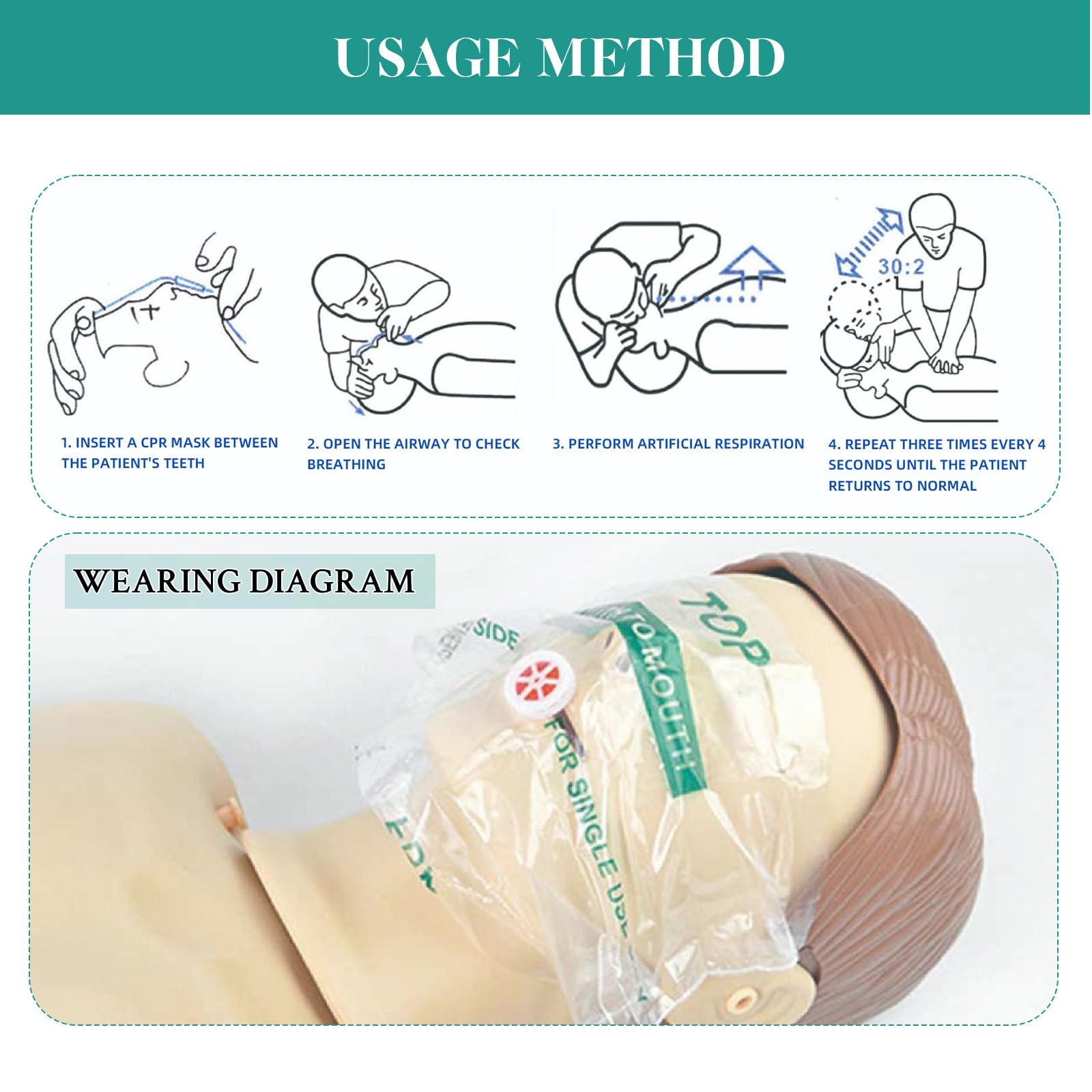 4 mascarillas respiratorias de primeros auxilios, llavero, máscara de respiración, máscara CPR, protector para la cara, respirador, bolsa de bomberos, protección bucal, respirador