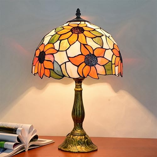 Miniatura 2 de Tiffany - Lámpara de vitral, girasol, amarillo, para dormitorio, lámpara de mesa de lectura, luz de escritorio para mesita de noche, sala de estar,