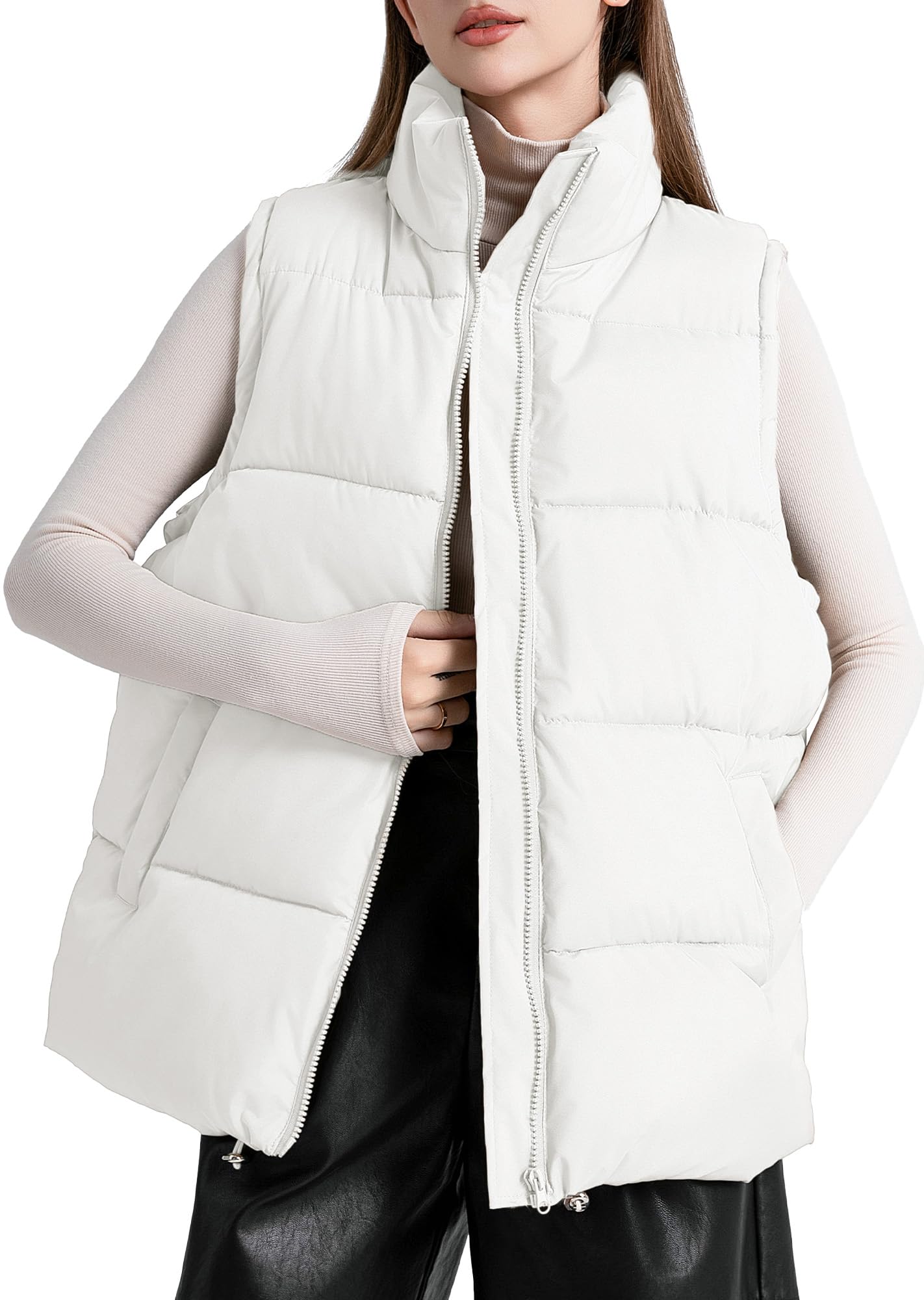 FEOYA Gilet matelassé pour femme avec col rembourré - Veste d'hiver sans manches coupe-vent avec poches