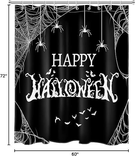 Miniatura 8 de LB Cortina de ducha espeluznante de Halloween, árbol muerto espeluznante con tela de araña de murciélago, cortina de ducha de baño con temática de