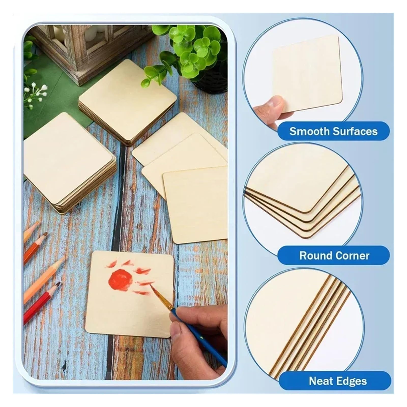 Plastry z naturalnego drewna, Niedokończone drewniane kwadraty 4-6 cm opakowanie 100 sztuk do samodzielnego grawerowania(100pcs 6cm)