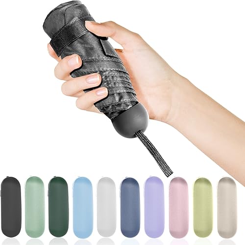 Miniatura 8 de Cloudia Mini paraguas pequeño con funda, diseño compacto ligero perfecto para viajes, ligero, portátil, al aire libre, sol y lluvia, paraguas de