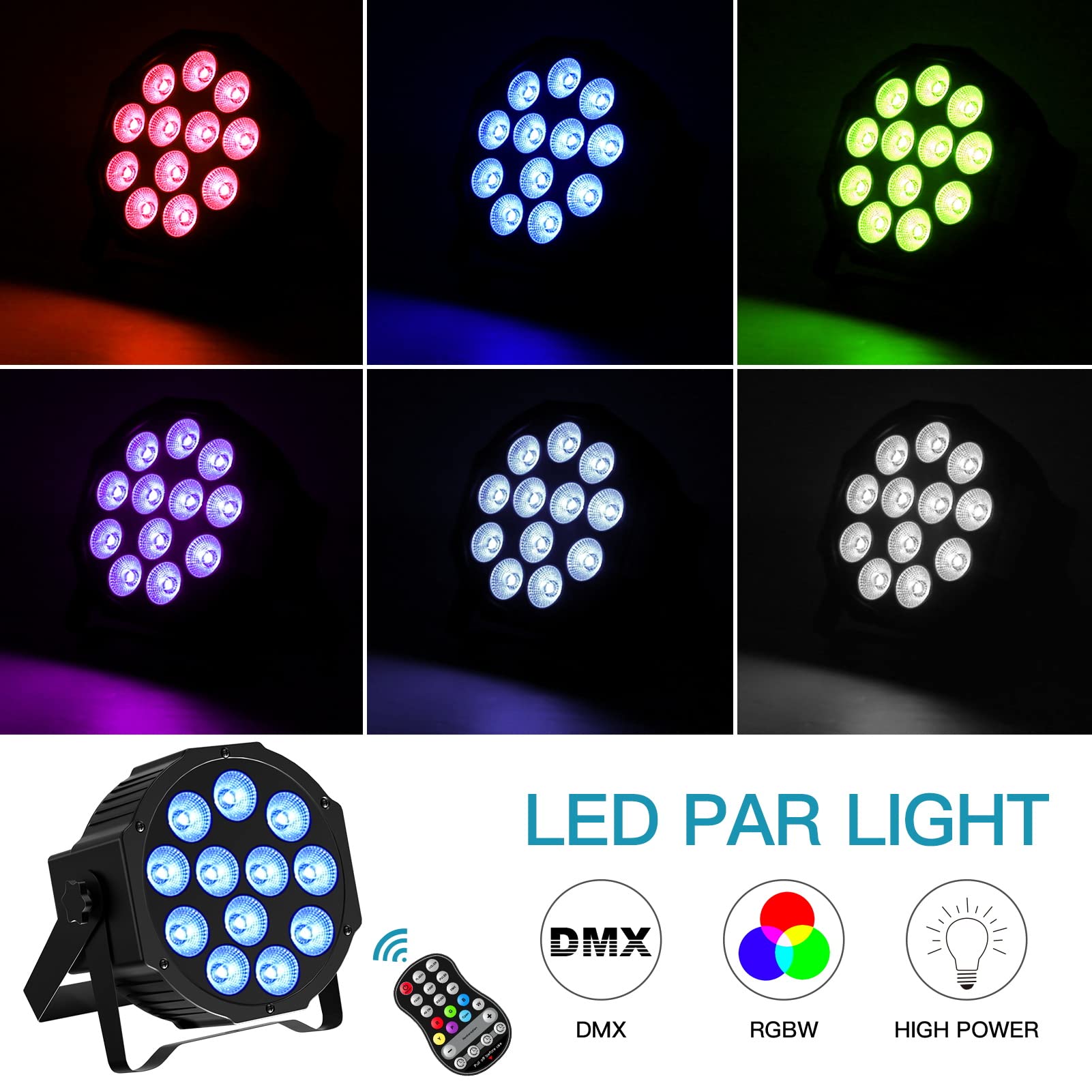 RGBW Par LED Batteria Ricaricabile 24W Illuminazione Palco con Telecomando e Funzione Timer per Feste DJ