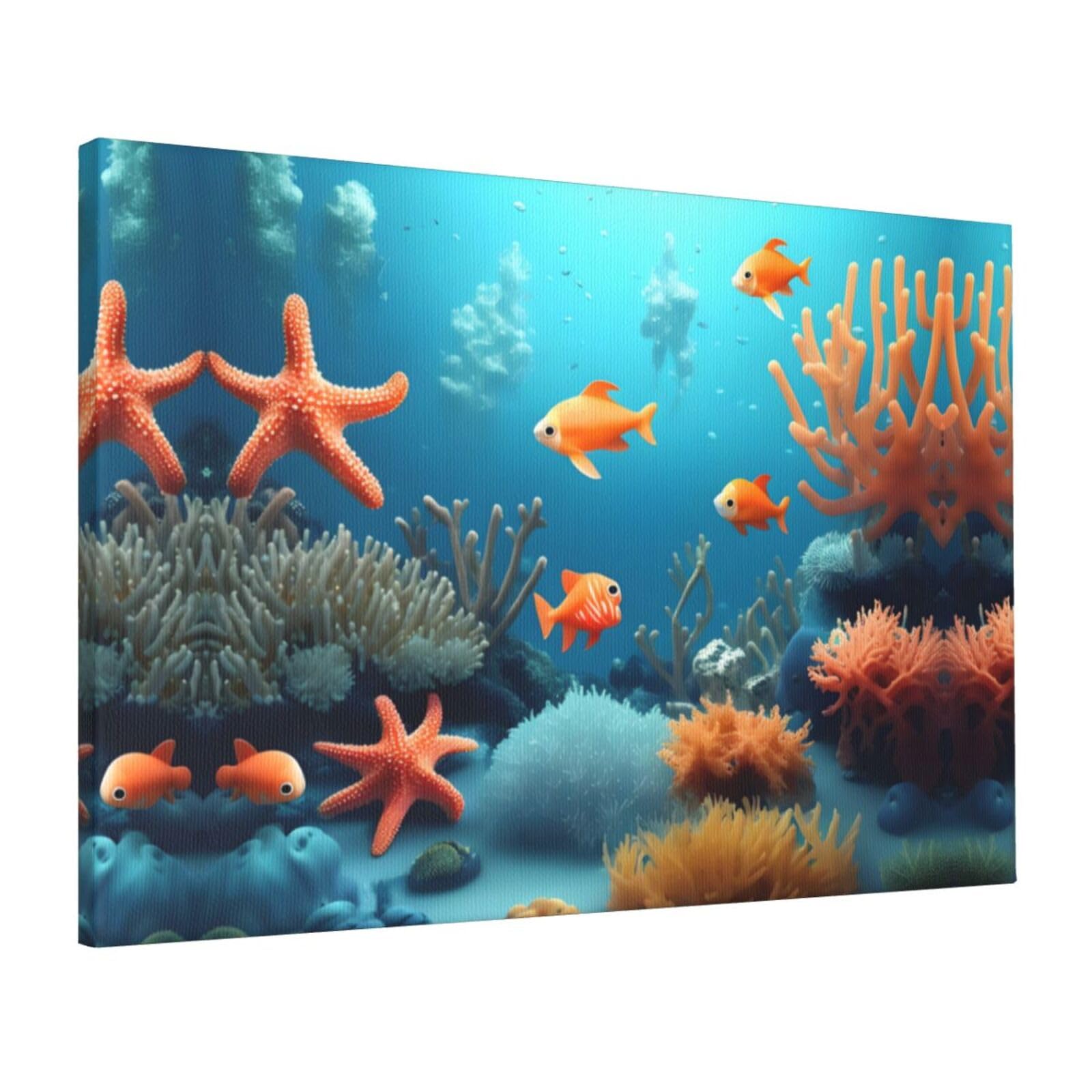 CNTDBU Coral Fish underwater Canvas Wall Art 16x24 Inch-Large Modern Painting Print for Living Room, Framed Ready to Hang Artwork for Bedroom