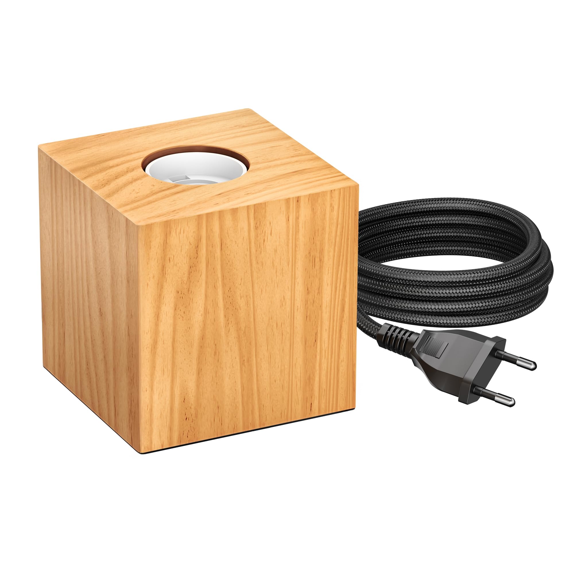 ledscom.de 2 lampade da tavolo HITO, interruttore, USB, legno vero (albero della gomma), quadrate, marrone chiaro, 1x E27 max. 60W