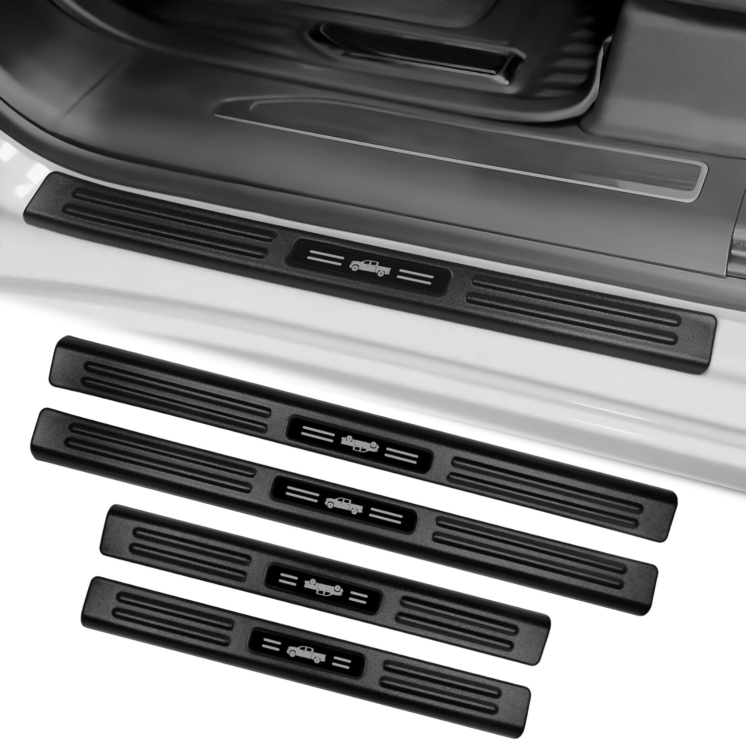 4PCS ABS Door Sill Guards Protector for Chevy Silverado & GMC Sierra 2019-2026 1500 2500 Matte Black Front and Rear Door Sill Protector Entry Guard Car Pedal Kick Protection Accessories